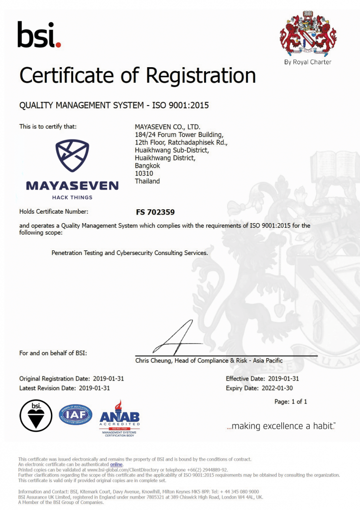 MAYASEVEN ISO 9001:2015