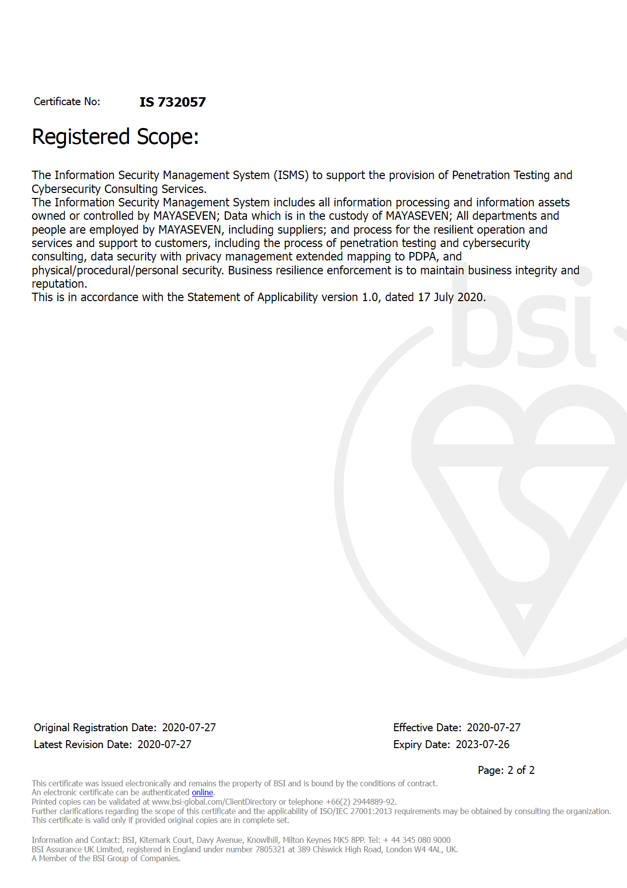 ISO/IEC 27001 page 2 | MAYASEVEN - Penetration Testing, Red Team Experts
